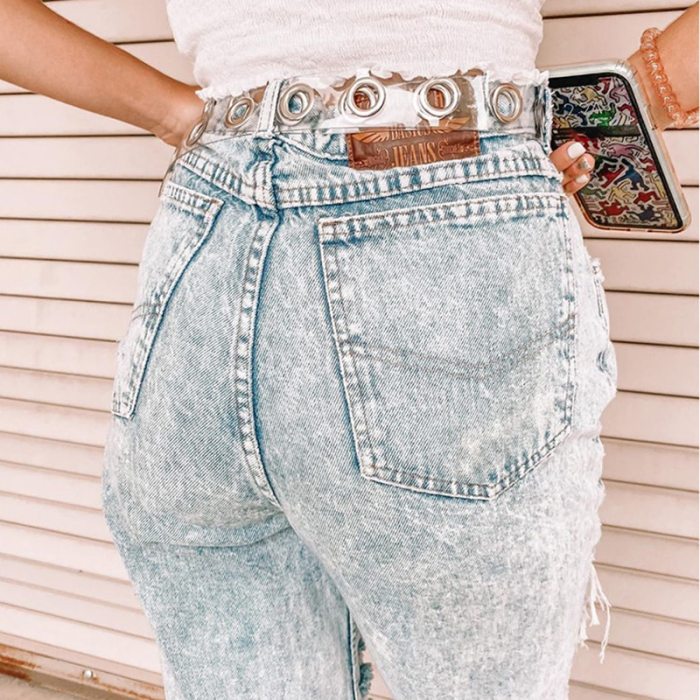 Mid Waist Ripped Jeans For Women Long Pants Fashion Female Casual Loose Trousers