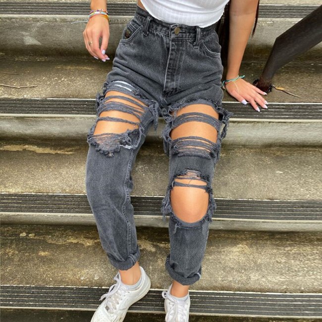 Jeans Women's Streetwear Ripped Slimming Pants Jeans Pants Ladies Trousers