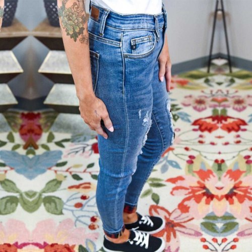 Women's Ripped Skinny Jeans Denim Pants Casual Trousers
