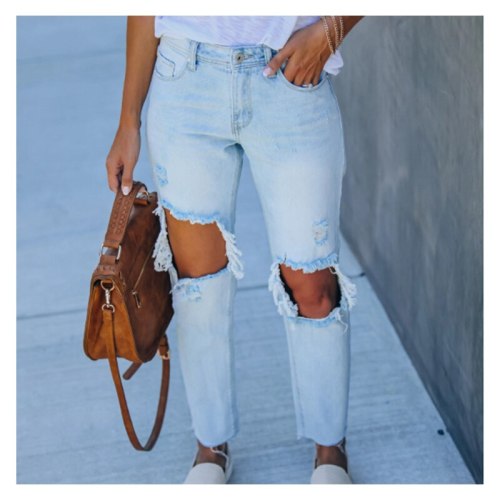 Women's Denim Trousers Ripped Vintage Jeans Summer Casual Fashion Women Pants