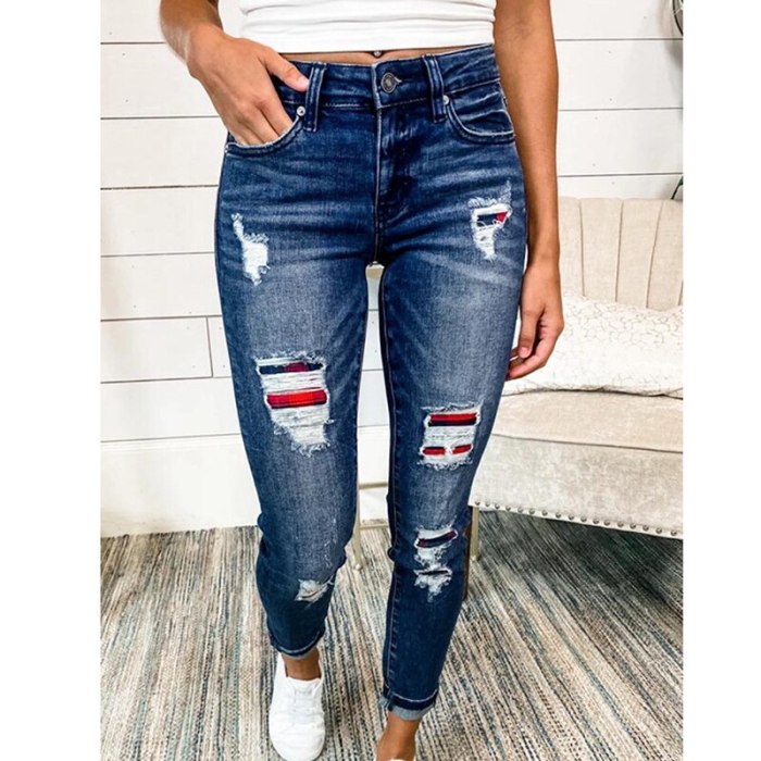 Streetwear High Waist Ripped Leggings Jeans Pants Woman Ripped Jeans Casual Trousers