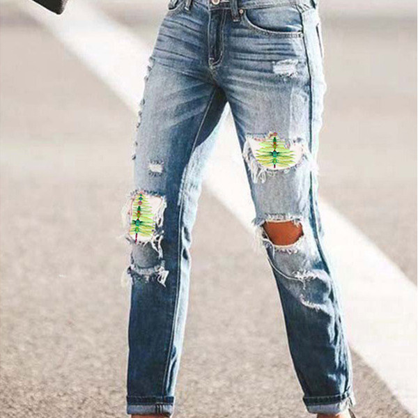 High Waist Street Jeans Women's Jeans Ripped Leggings Ripped Pants Trousers