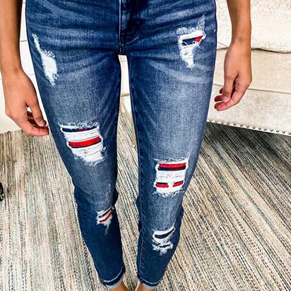 Streetwear High Waist Ripped Leggings Jeans Pants Woman Ripped Jeans Casual Trousers