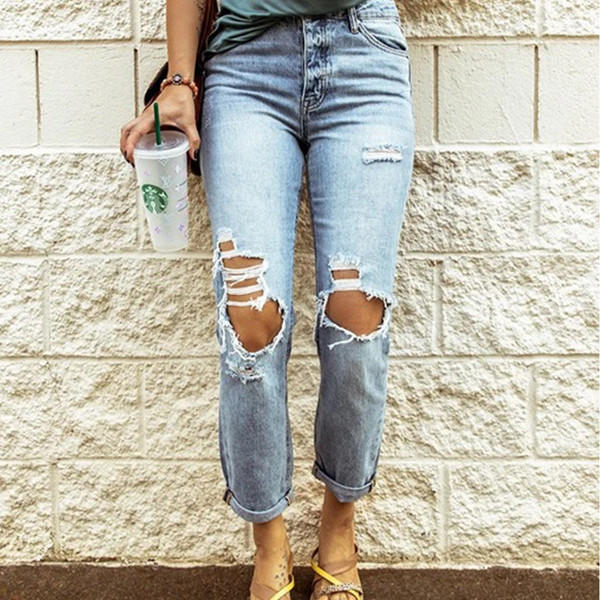 Ripped Jeans Trousers Women's Pants Casual Streetwear Fashion Sexy Ladies