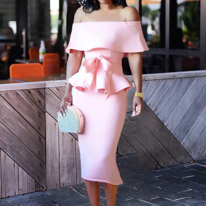 Off Shoulder Top Skirt Two Piece Set Women Sexy Party Evening Club Elegant