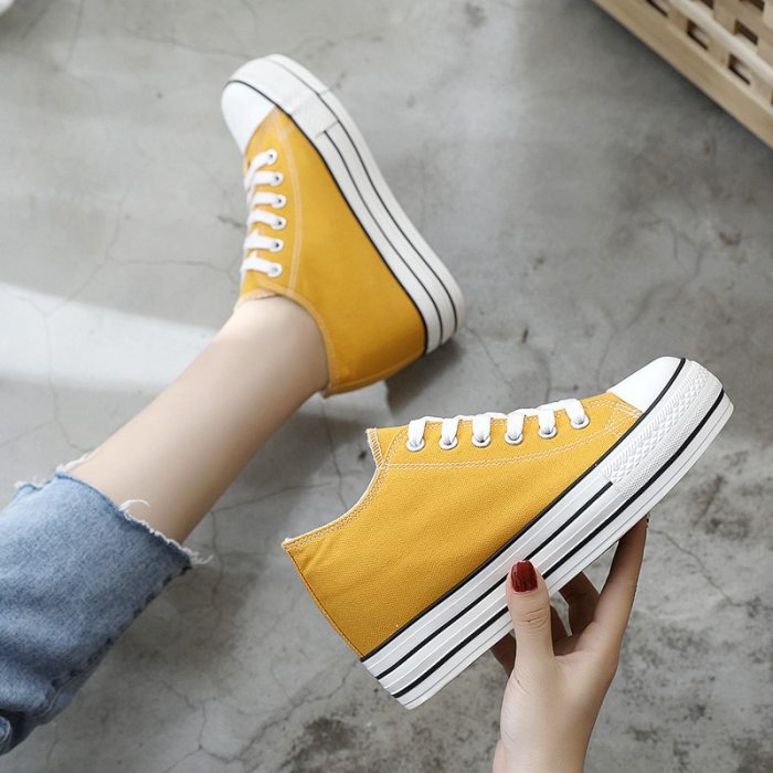 6 cm High Platform Fashion Canvas Shoes Women Increase Thick Soles Ladies Breathable Casual Sneakers Low-top Leisure Comfort