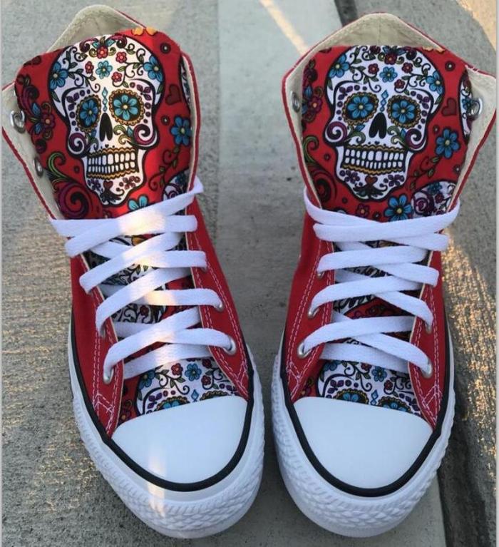 Women Flats Casual Shoes Woman Plus Size Canvas Fabric High-Top Boots Skull Shoe Chaussures