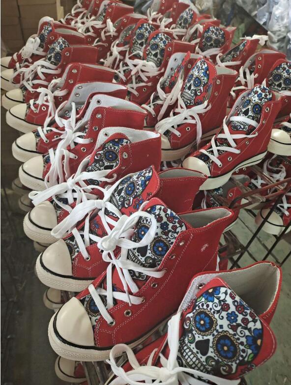Women Plus Size Fabric High-Top Skull Canvas Shoes
