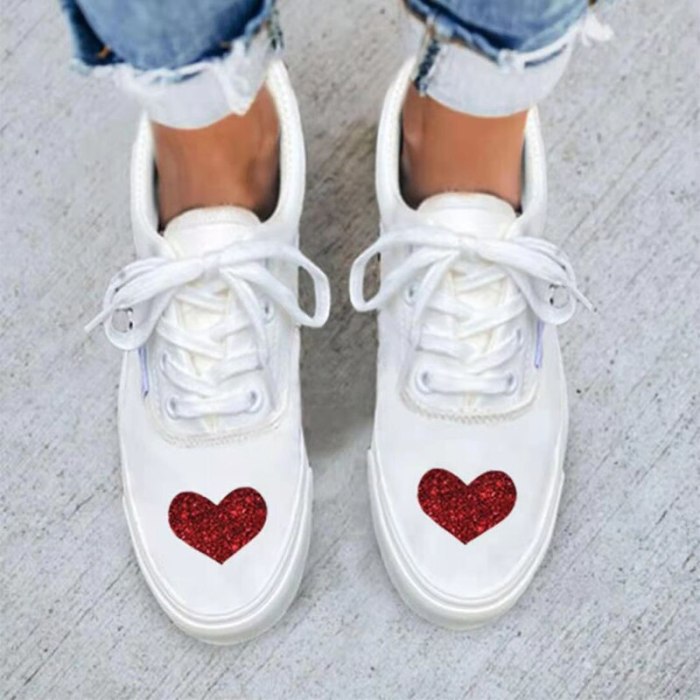 Women Sneakers Female Lace Up Canvas Shoes Comfortable Spring Love Pattern Vulcanized Shoes Ladies Casual Flats Shoes Plus Size
