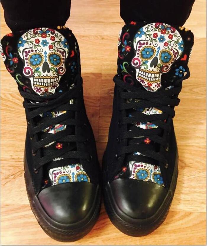 Women Flats Casual Shoes Woman Plus Size Canvas Fabric High-Top Boots Skull Shoe Chaussures
