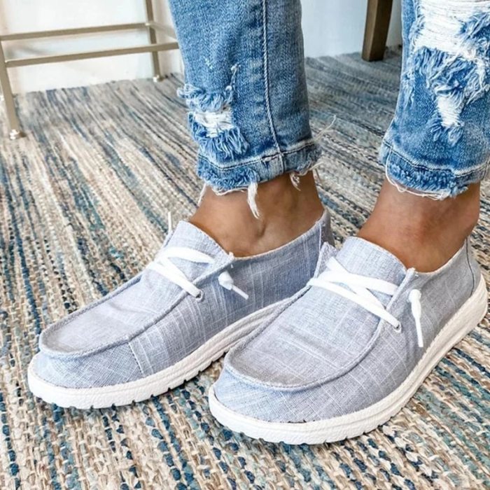 Women Lace Up Breathable Casual Flat Canvas Shoes