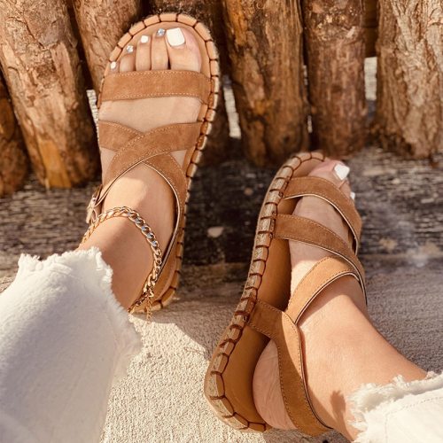 2021 Summer Sandals Women Platform Shoes Outdoor Flats Woman Soft Leather Casual Open Toe Gladiator Wedges Ladies Shoes