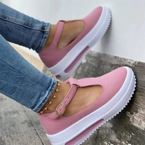 2021 Summer Casual Shoes for Women Flock Buckle Strap Woman Sneakers Female Platform Wedge Shoes Female Thick Bottom Flats