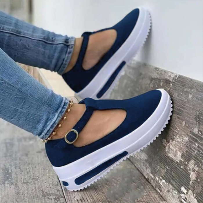 2021 Summer Casual Shoes for Women Flock Buckle Strap Woman Sneakers Female Platform Wedge Shoes Female Thick Bottom Flats