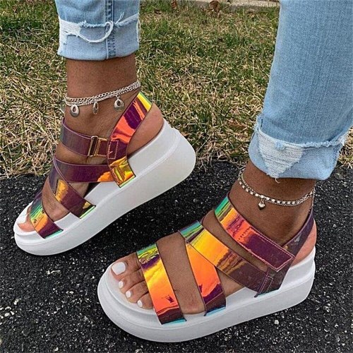 2021 Platform Sandals Women New Summer Change Colors Open Toe Ladies Buckle Shoes Larged-Size 36-43 Female Dress Beach Sandals