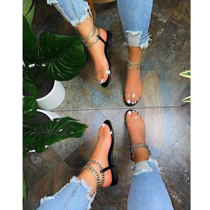 Summer Flat Sandals Women Transparent Sandals Fashion Gladiator Sandals Ladies Chain Open Toe Outdoor Sandalia Feminina