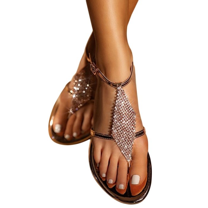 Summer Women's Sandals 2021 Fashion Rhinestone Fat Bottom Female Clip Toe Shoes Outdoor Beach Ladies Sandal Woman New