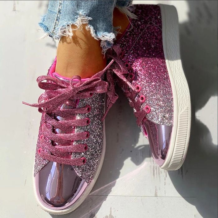 Women Vulcanize Shoes Sneakers Bling Shoes Girl Glitter Casual Female Breathable Lace Up Outdoor Sport Shoes Zapatos De Mujer