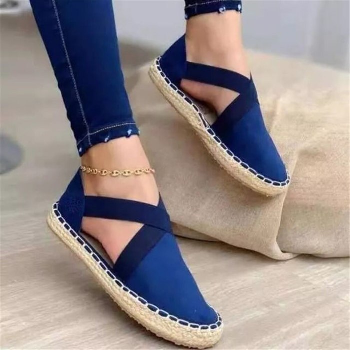 2021 Classic Flats Women Spring Summer Espadrille Elastic Band Ladies Comfy Casual Sandals 34-43 Large-Sized Female Cloth Shoes
