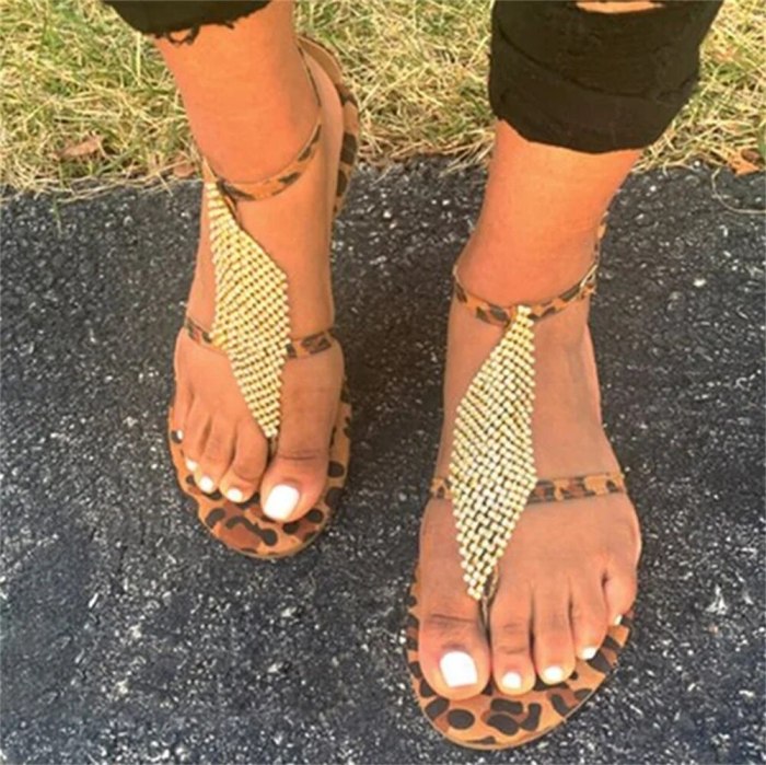 2021 Bohemian Sandals Women Summer Fashion Bling Rhinestone Clip Toe Ladies Comfortable Shoes Outdoor Dress Beach Flat Feetwear