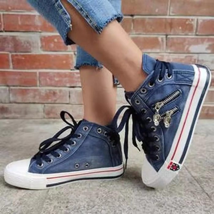 2021 Women Fashion Sneakers Denim Canvas Shoes Spring/Autumn Casual Shoes Trainers Walking Skateboard Lace-up Shoes Femmes