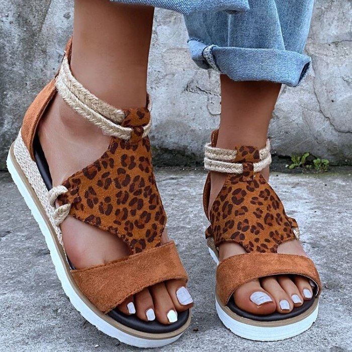 Sandals Ladies Wedge Heel Open Toe Fish Mouth Foreign Trade Roman Style Sandals Shoes Cashmere Zipper Large Size Shoes Women