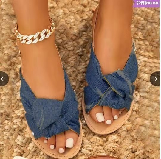 2021 Woman Sandals Ladies Flat Shoes Denim Fashion Open Toe Casual Buckle Non Slip Woman Comfortable Sandals Female New Hot