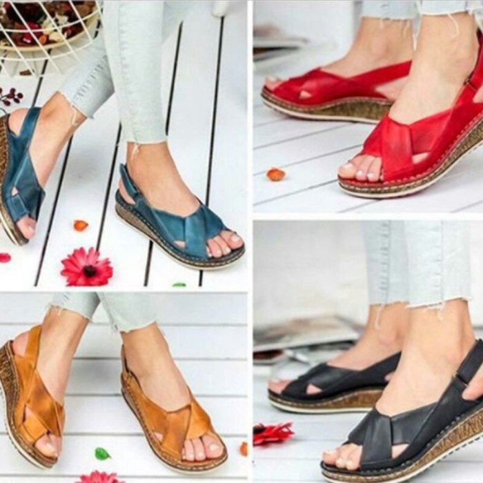 Durable Women Sandals Fashion Summer Peep-toe Wedge Sandal Comfortable Breathable Slip-on Flat Shoes