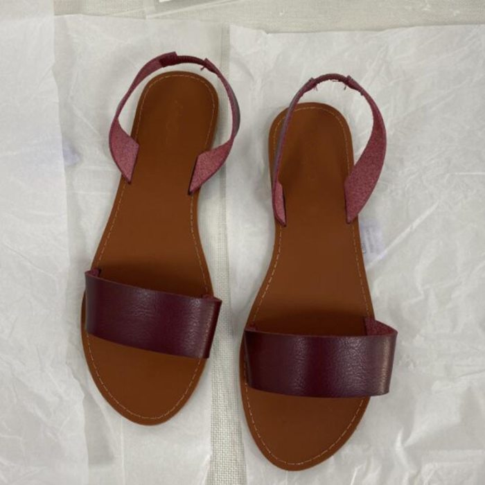 Solid PU Leather Women Sandals for 2021 Summer Flat Shoes Back Elastic Band Rome Casual Shoes Lady Fashion Brand Sandal Woman