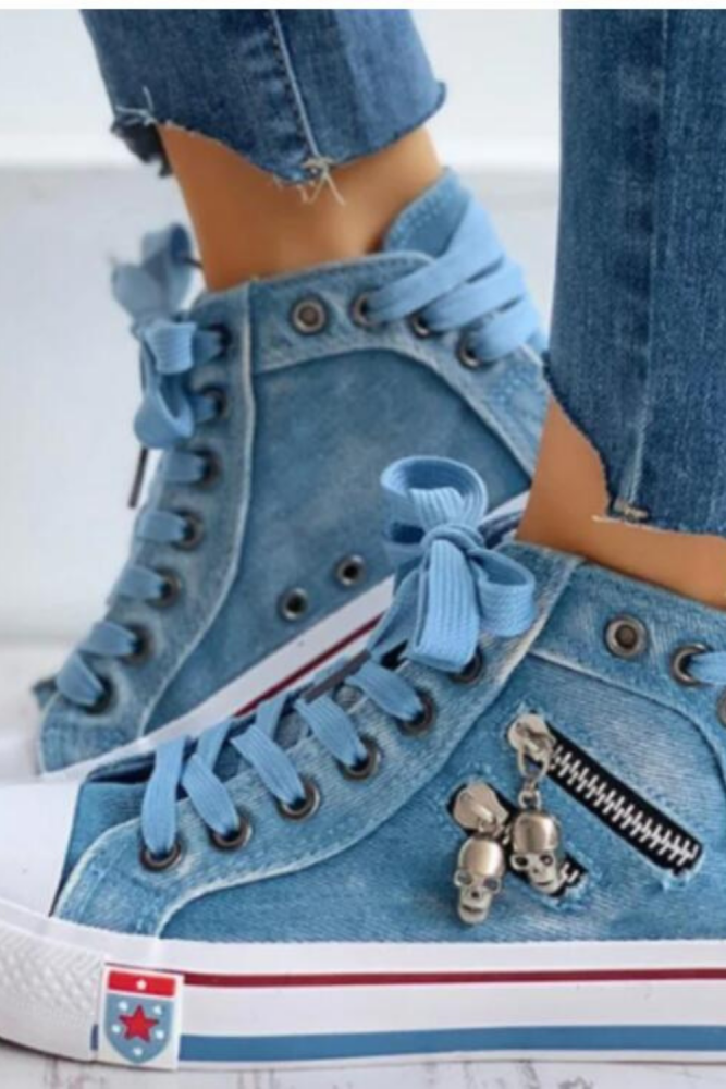2021 Women Fashion Sneakers Denim Canvas Shoes Spring/Autumn Casual Shoes Trainers Walking Skateboard Lace-up Shoes Femmes