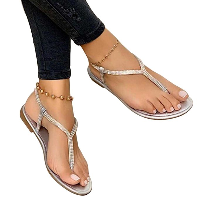 Summer Women's Sandals 2021 Fashion Rhinestone Fat Bottom Female Clip Toe Shoes Outdoor Beach Ladies Sandal Woman New