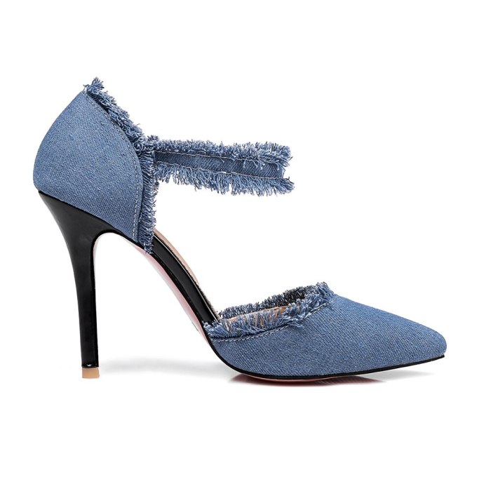 Brand New Denim Fashion Black Blue Women Sandals High Gladiator Heels Ladies Office Shoes EKS3 Plus Big Size 10 12 31 47