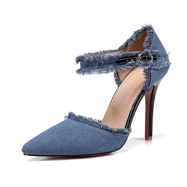 Brand New Denim Fashion Black Blue Women Sandals High Gladiator Heels Ladies Office Shoes EKS3 Plus Big Size 10 12 31 47