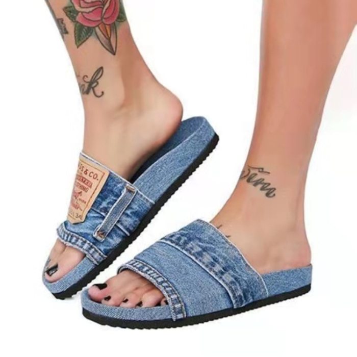 2021 Women's Denim Round Head Flat shoes Comfortable Summer Fashion Trend All-match Outdoor Casual Shoes Beach shoes big size