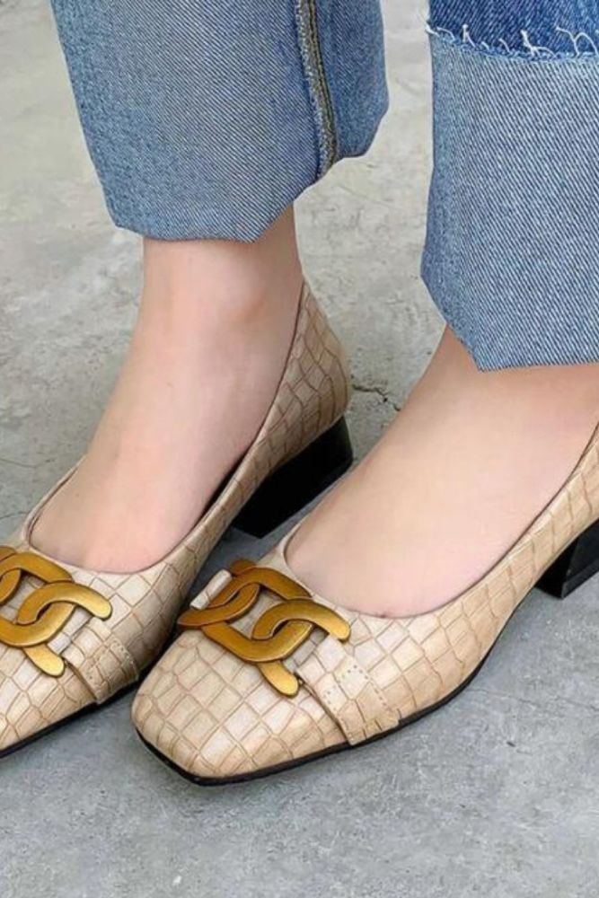 2021 Metal Square Toe Spring Summer Basic Female Pumps PU Leather Fashion Square Heel Slip On Women Shoes Big Size 34-43