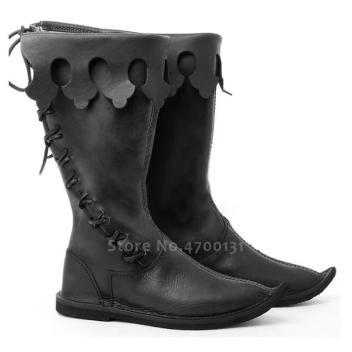 Medieval Men Knight Prince Cosplay Retro Bandage Leather Boots Halloween Carnival Stage Party Flat Shoes Elf Vintage Single Boot