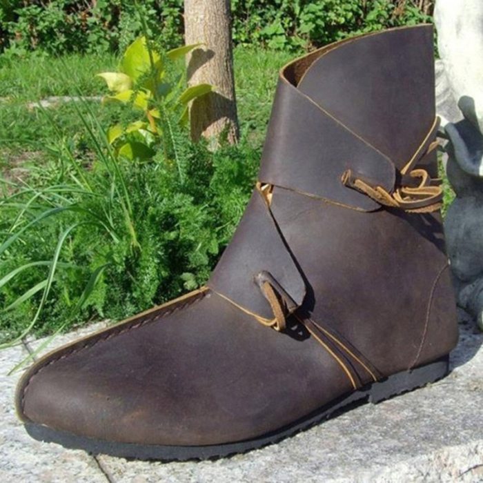 Vintage Women Ankle Boots Soft PU Shoes Woman Casual Ladies Autumn Winter Lace Up Sewing Brithish Flat Female 2021 Plus Size