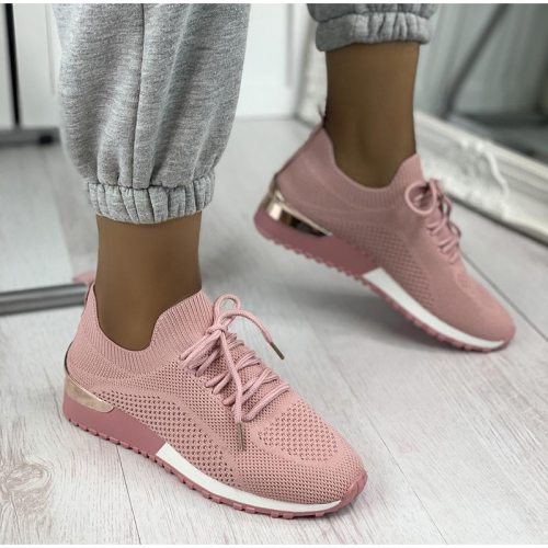 Casual Women Sneakers Knitted Breathable Light Running Shoes Plus Size Solid Ladies Shoes Comfortable Summer Female Flat Shoes