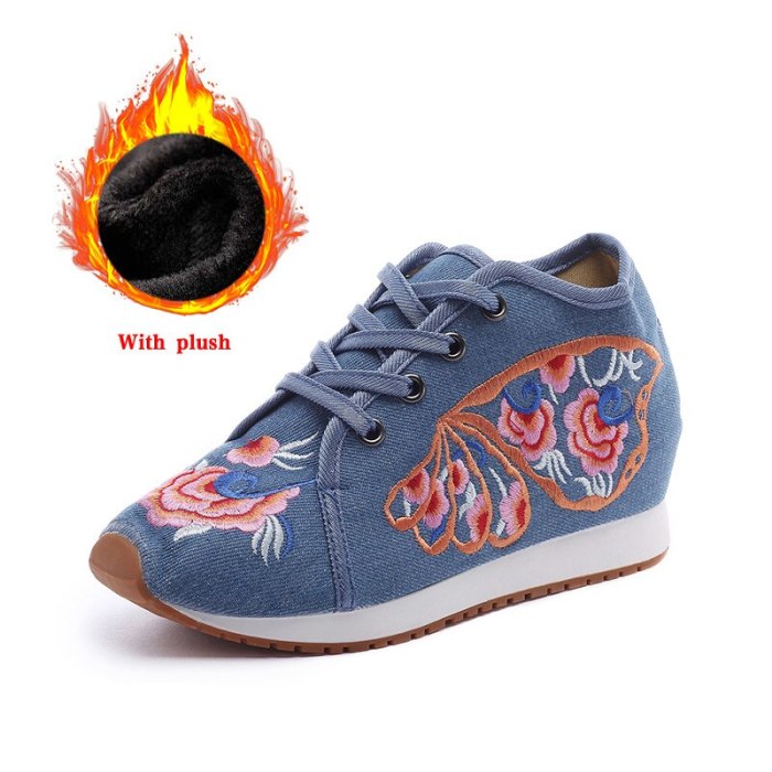 Chinese Style Embroidered Sneakers Women's Autumn Canvas Shoes Height Increasing Ladies Girls Single Shoes Female Footwear 2020