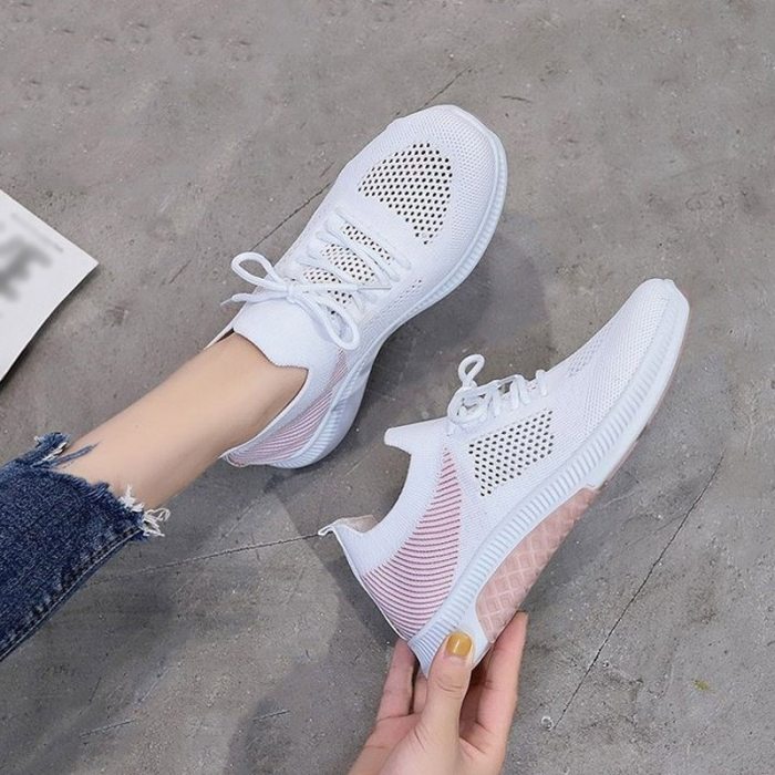 Summer Sneakers Breathable Knitted Casual Lace Up Running Shoes