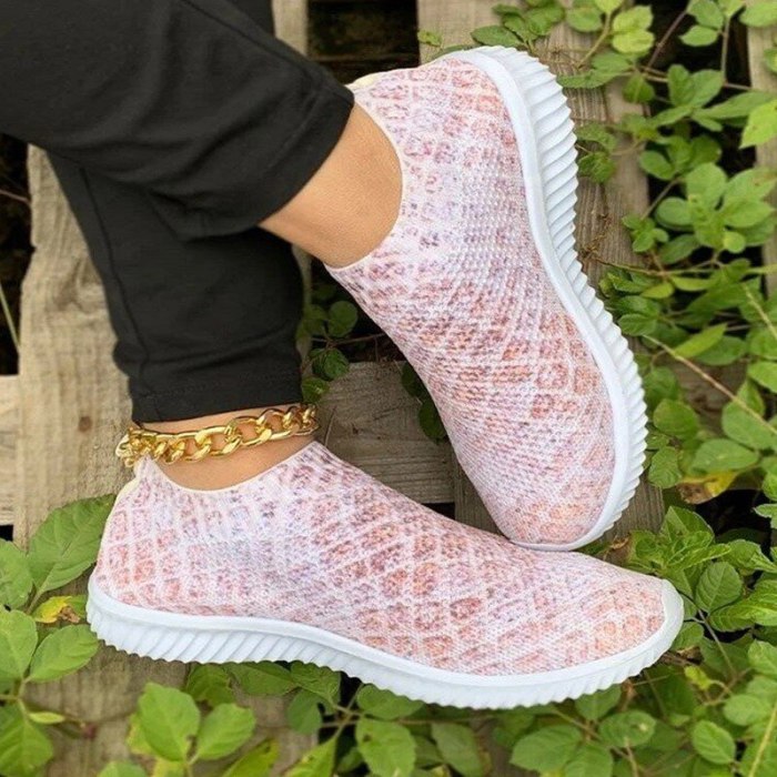 Spring Vulcanized Women Shoes 2021 Snakeskin Slip on Ladies Sneakers Stretch Knitted Non slip Female Running Shoes Casual Woman