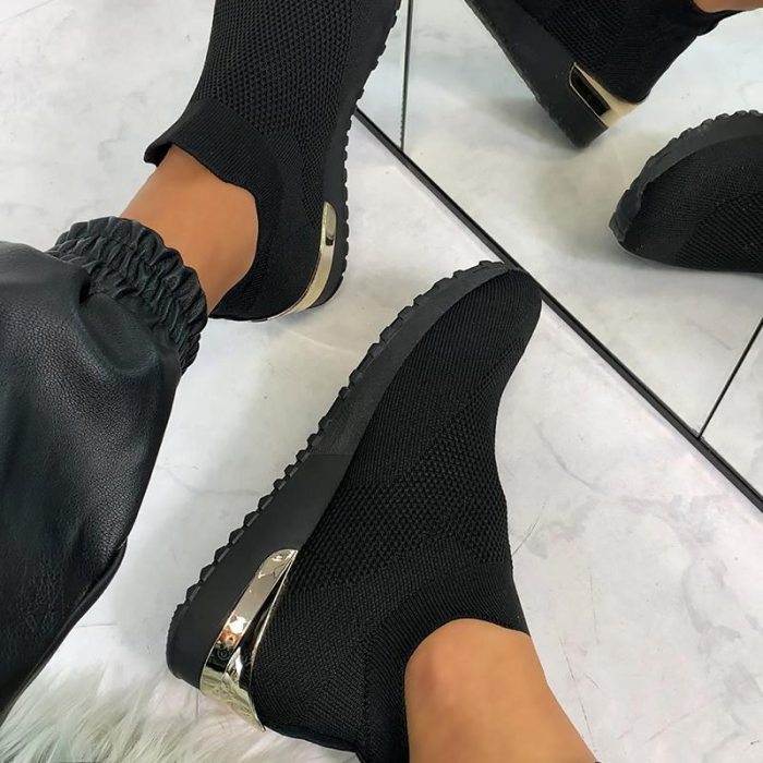 Running Shoes Spring 2021 Women's Sneakers Slip On Knitted Breathable Ladies Casual Sock Shoe Large Size Female Flats Vulcanized