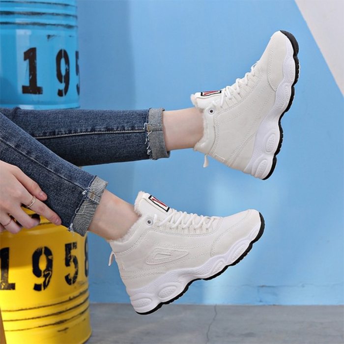 Fashion Sneakers For Women 2020 Winter Shoes Faux Fur High Top Students Female Footwear Lace up Casual Ladies Platform Flats New