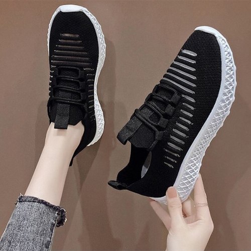 Women's Flat Shoes Knitted Sneakers Female Breathable Vulcanized Plus Size 43 Couples Spring Walking Comfortable Summer Running