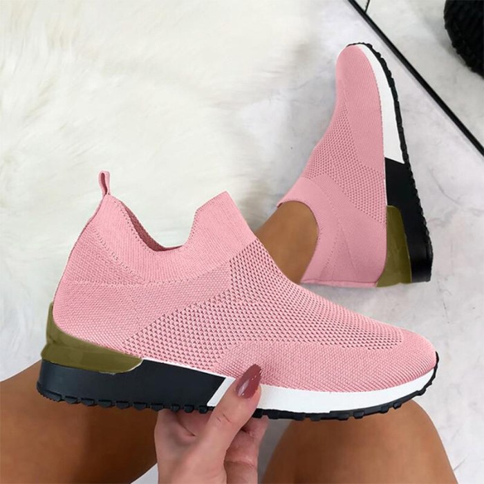 Running Shoes Spring 2021 Women's Sneakers Slip On Knitted Breathable Ladies Casual Sock Shoe Large Size Female Flats Vulcanized