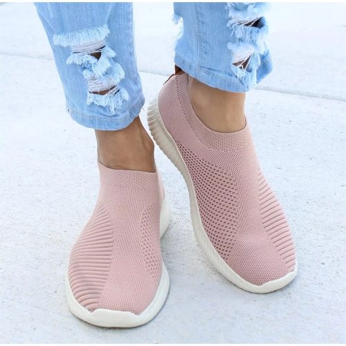 Ladies Slip On Breathable Casual Vulcanized Shoes Women Knitted Mesh Sneakers Spring 2021 Fashion Female Flat Shoes Plus Size 43