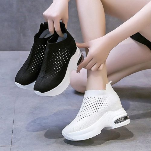 Women Sneakers Breathable Female Knitted Shoes Thick Bottom Walking Shoes Soft Comfortable Spring Air Cushion Summer Casual Shoe