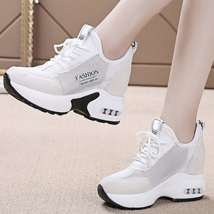 Platform Sneakers Women Thick Bottom Wedges Vulcanized Shoes High Heels Ladies Spring Footwear Suede Leather Female Shoes 2021