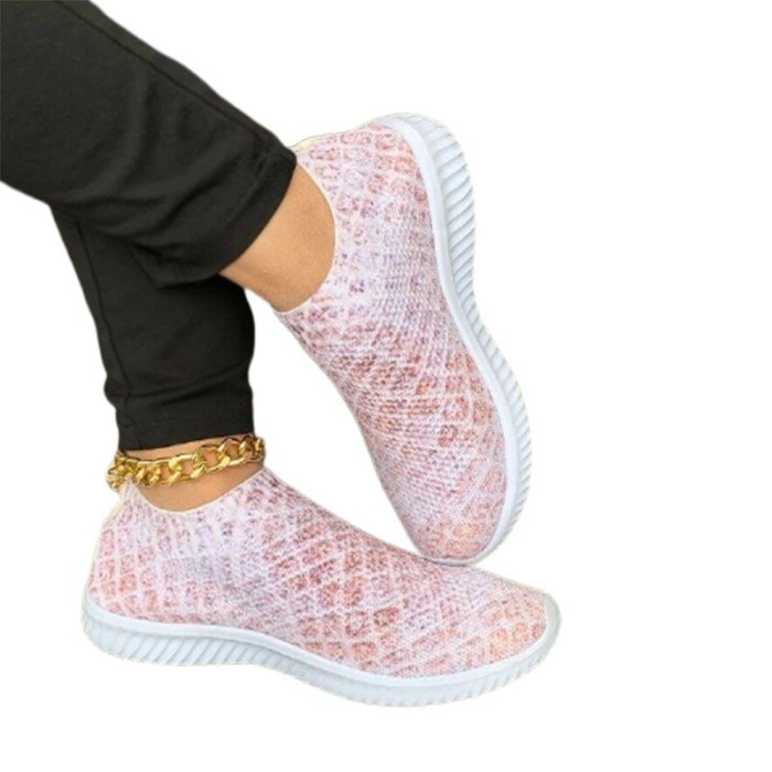 Spring Vulcanized Women Shoes 2021 Snakeskin Slip on Ladies Sneakers Stretch Knitted Non slip Female Running Shoes Casual Woman