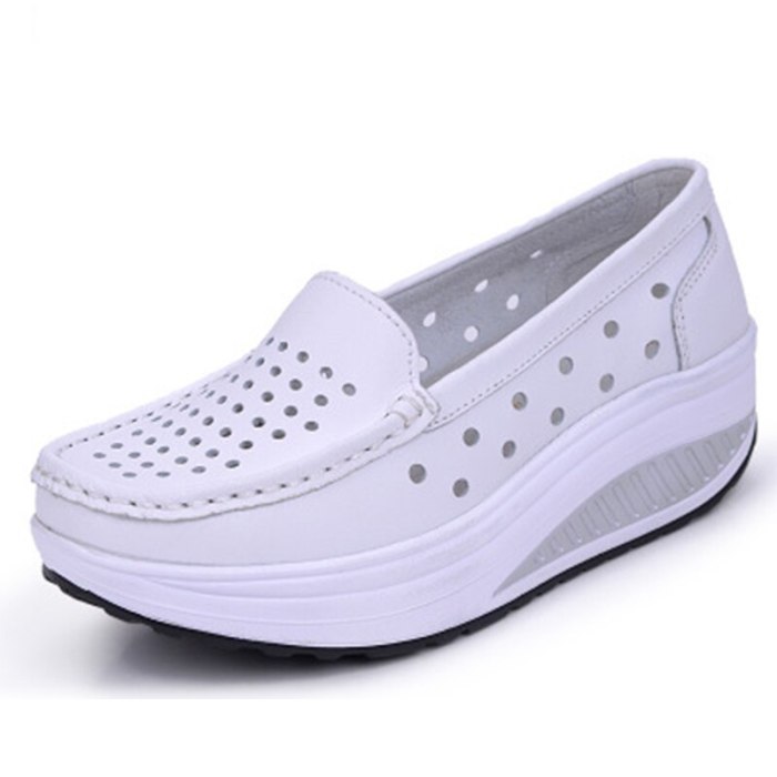 Wedges Sneakers 2021 Spring Summer Floral Hollow Out Single Women White Shoes Platform Breathable Female Vulcanized Walking Shoe